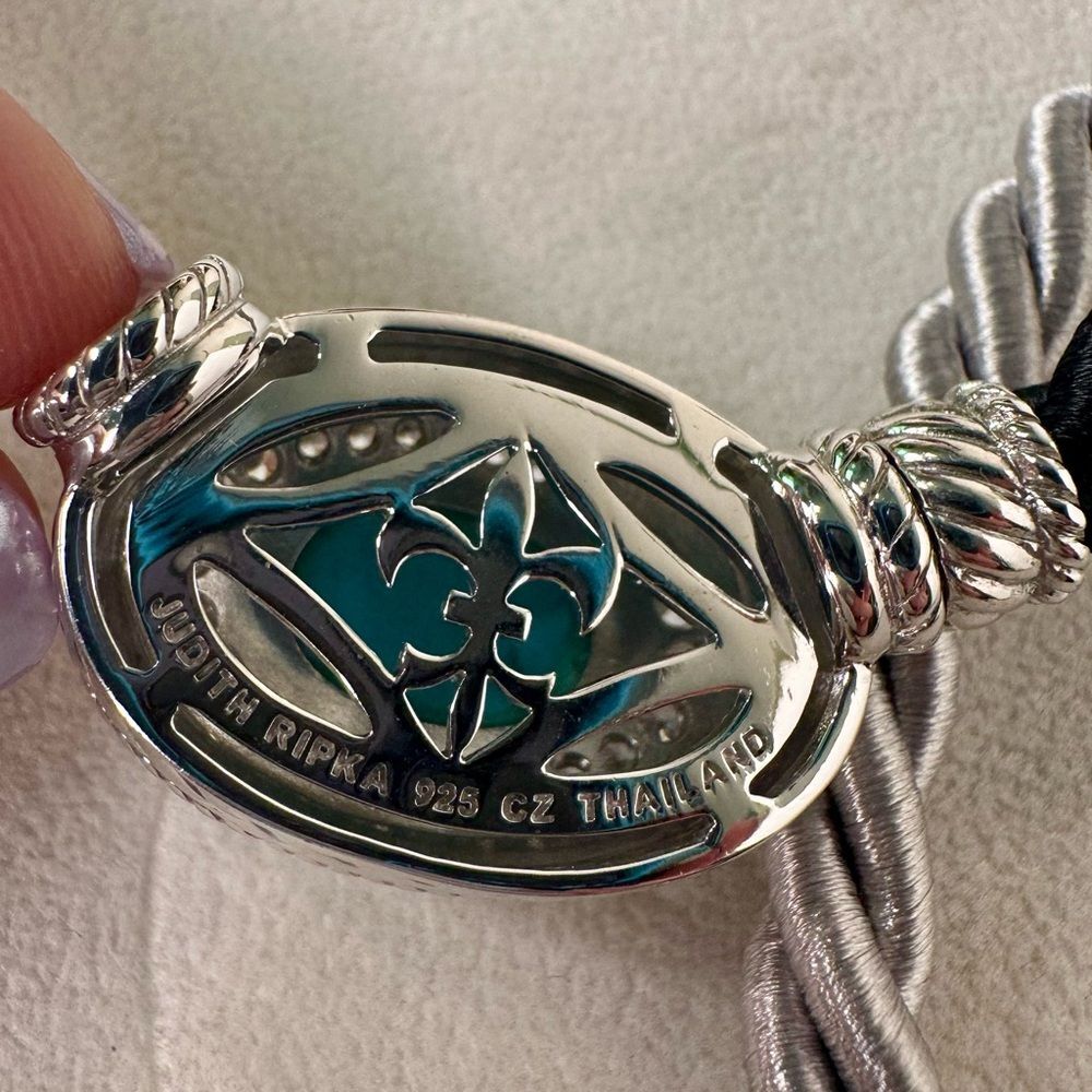 Judith Ripka Sterling Silver Turquoise CZ Cord Necklace with Box Vintage Y2K 925 - Picture 5 of 13
